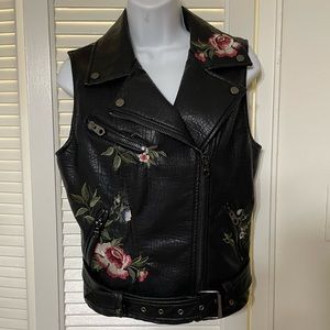 Vigoss Vegan Leather Embroidered Floral Vest
